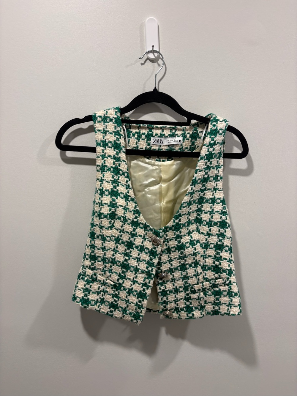 ZARA Green and Cream Tweed Vest